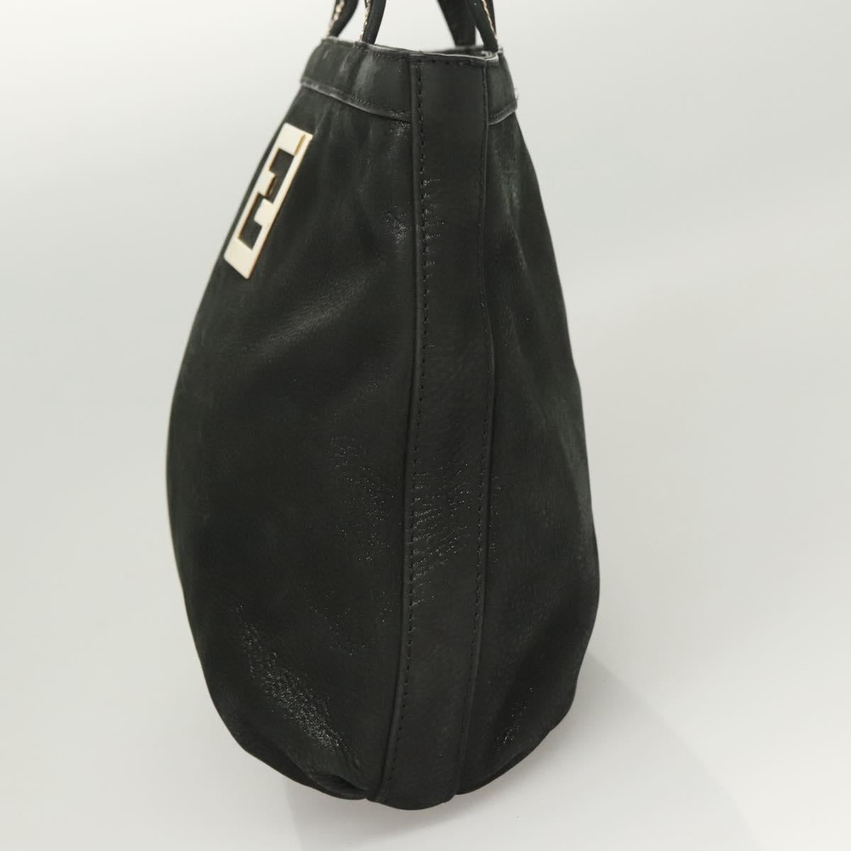 FENDI Tote Bag Leather Black Gold Auth gh135