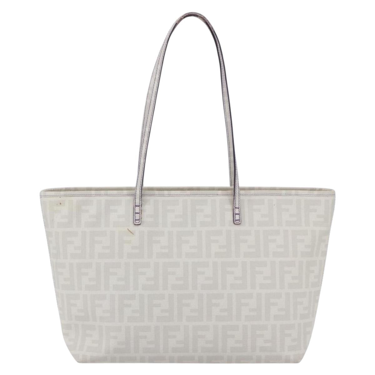 FENDI Zucca Canvas Tote Bag White Gold Auth gh1350