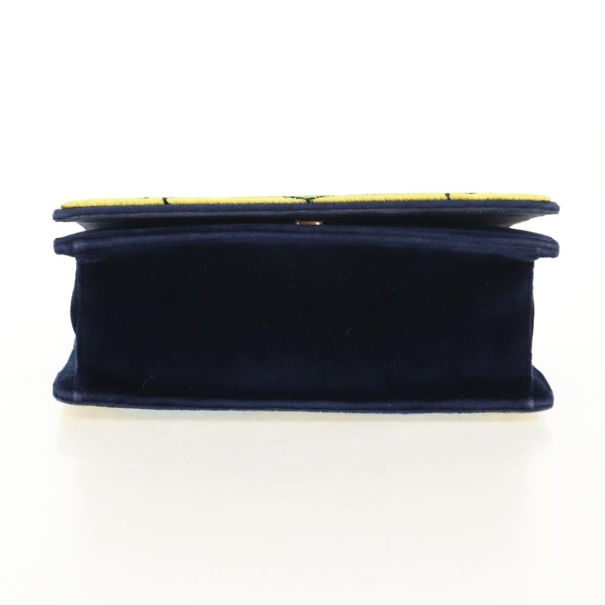 PRADA Kaye Shoulder Bag Velor Blue Gold Auth gh1354M