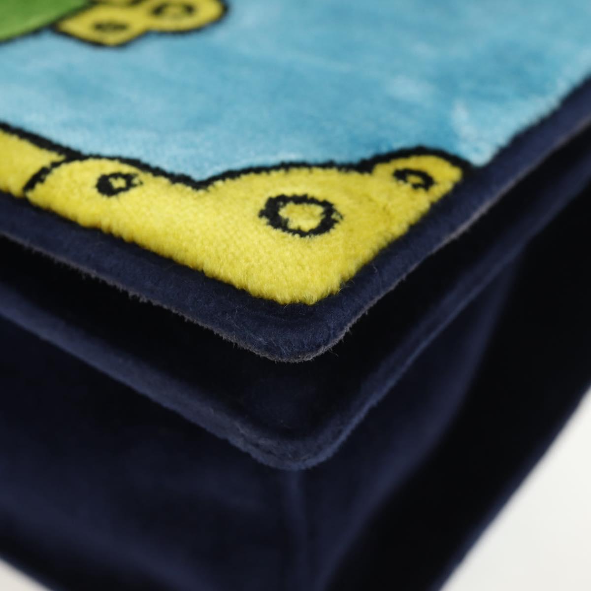 PRADA Kaye Shoulder Bag Velor Blue Gold Auth gh1354M