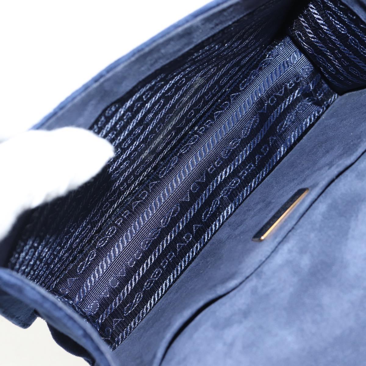 PRADA Kaye Shoulder Bag Velor Blue Gold Auth gh1354M