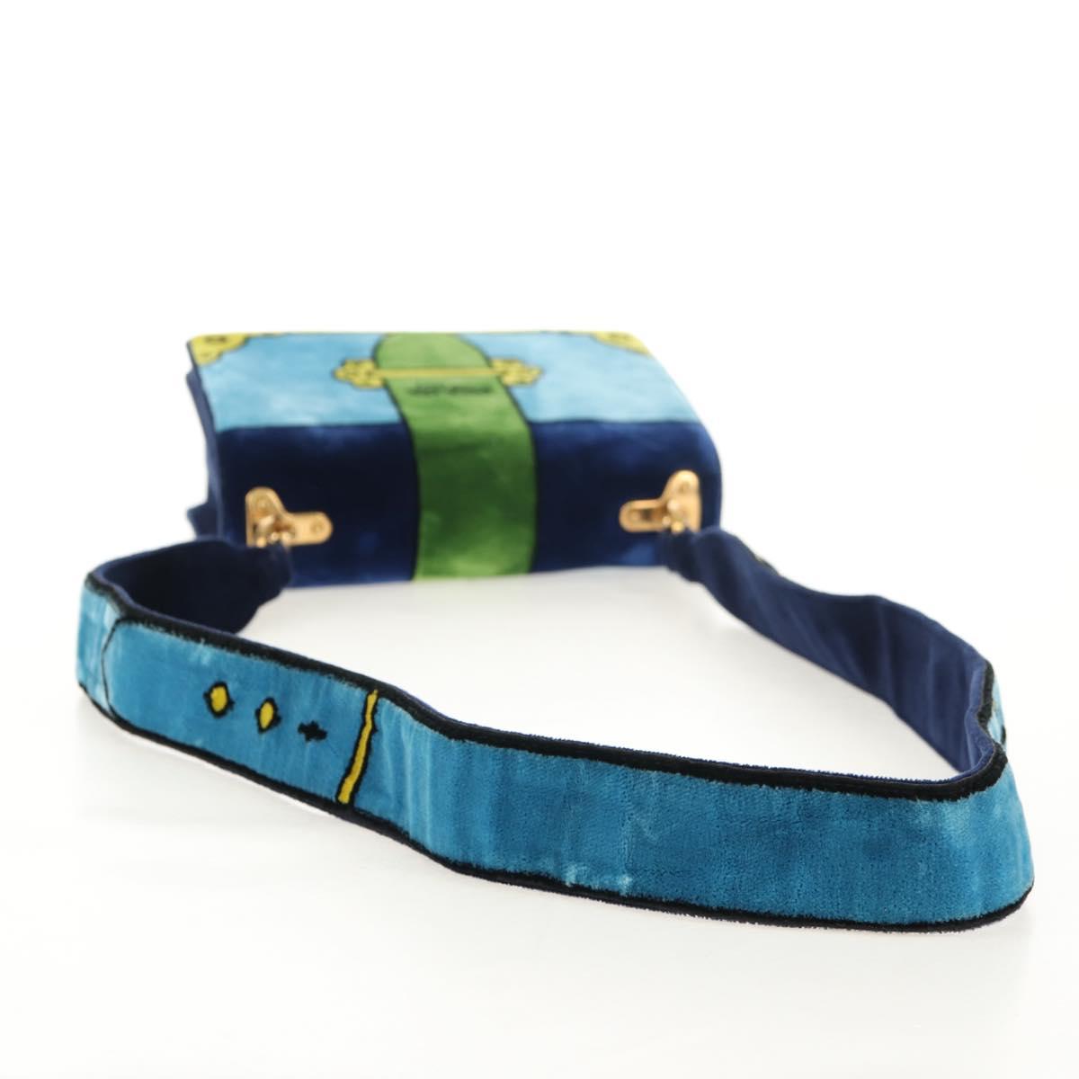 PRADA Kaye Shoulder Bag Velor Blue Gold Auth gh1354M