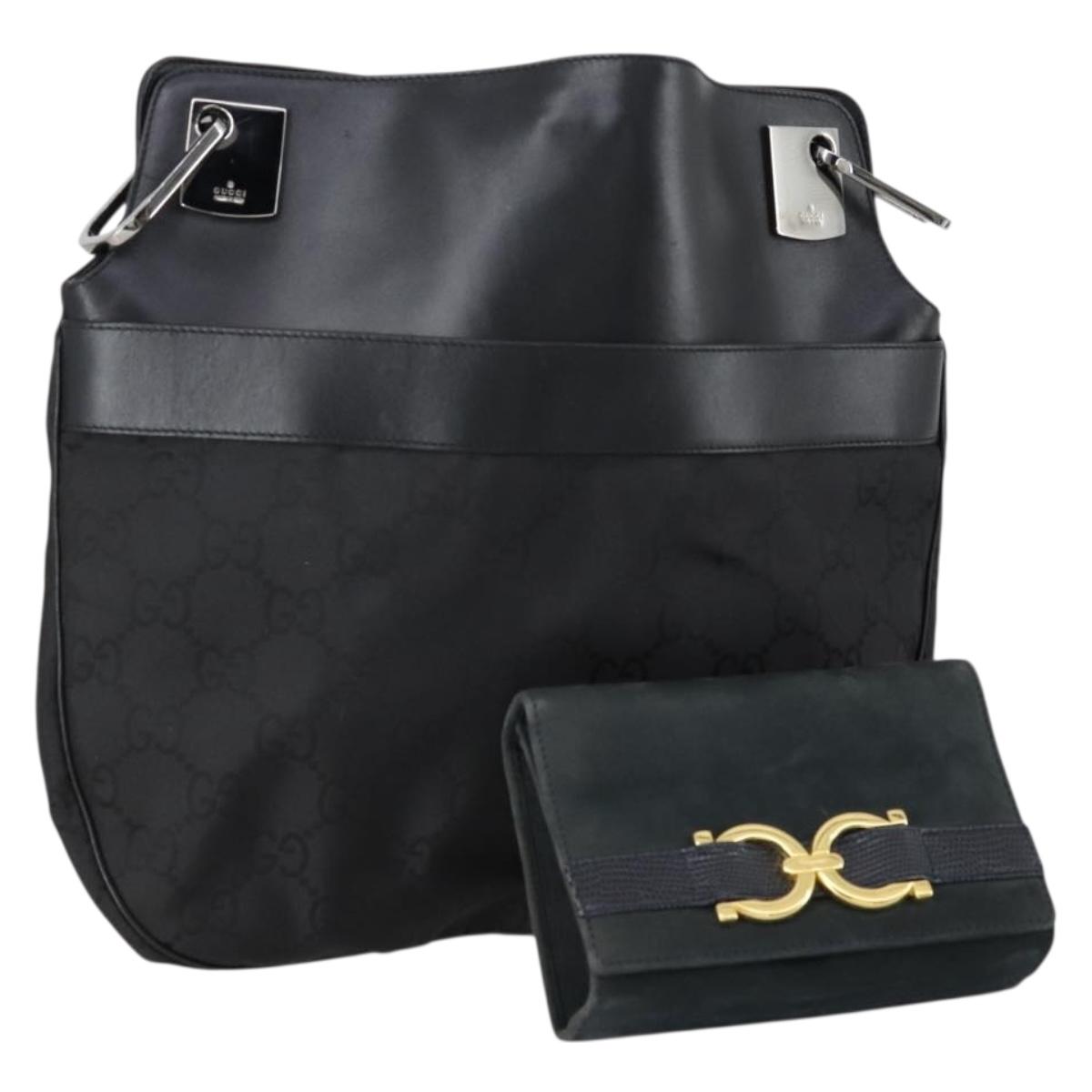 GUCCI Salvatore Ferragamo Bag GG Nylon Suede 2 Set Black Khaki Auth gh1356