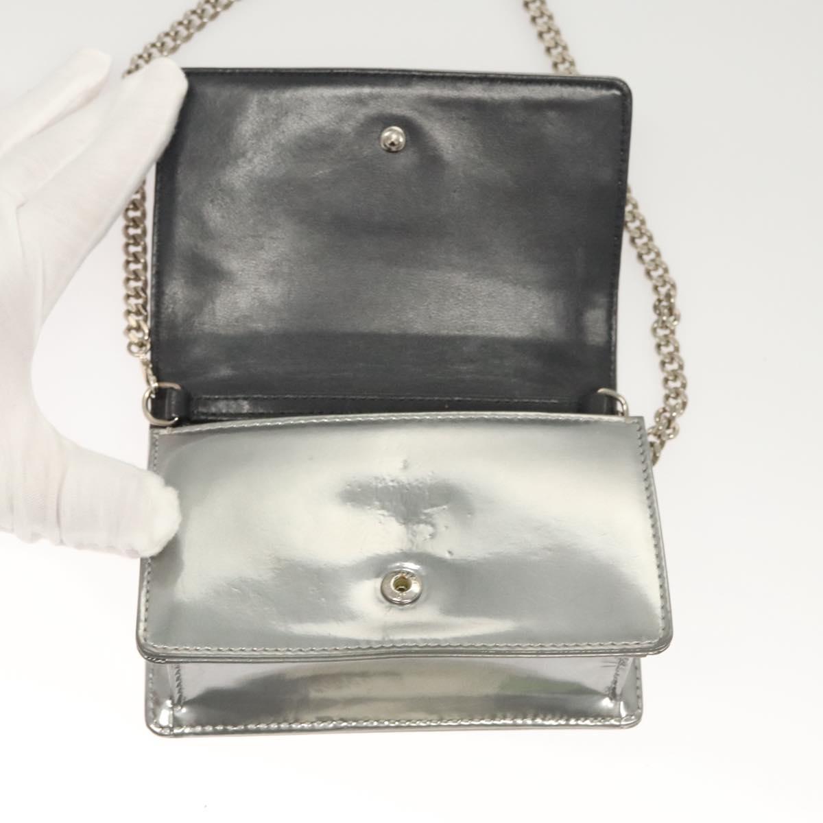 Christian Dior Chain Diomara Shoulder Bag Enamel Silver Auth gh136