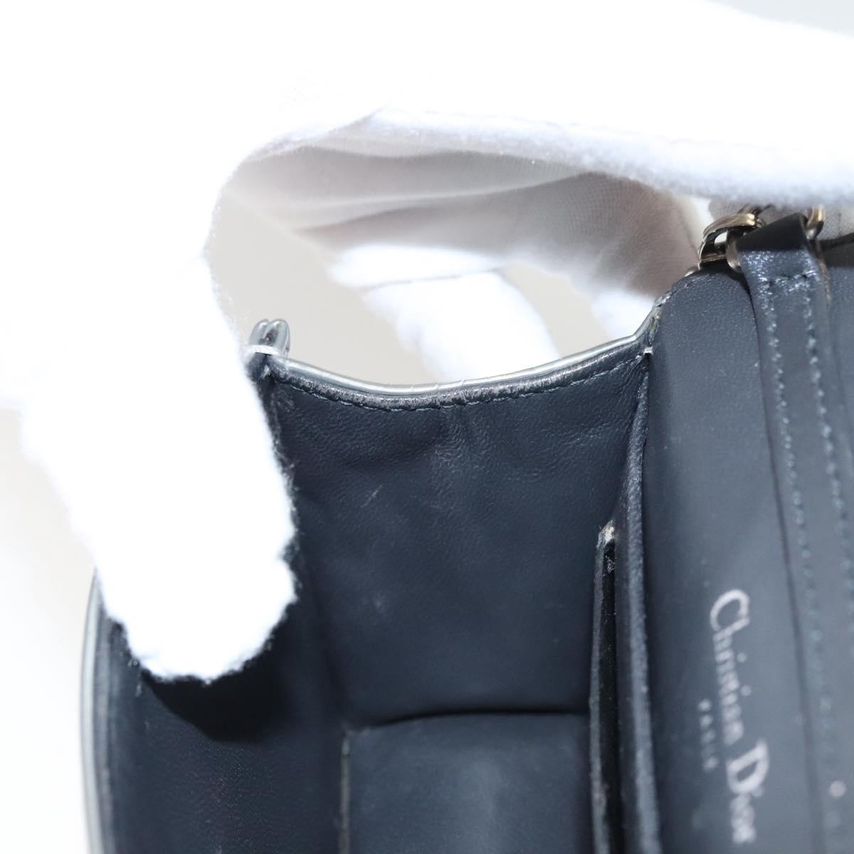 Christian Dior Chain Diomara Shoulder Bag Enamel Silver Auth gh136