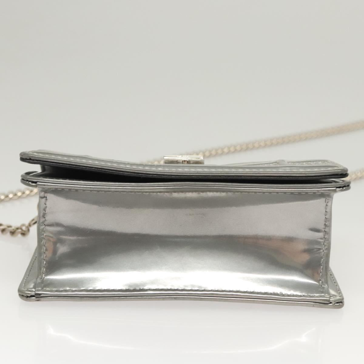 Christian Dior Chain Diomara Shoulder Bag Enamel Silver Auth gh136