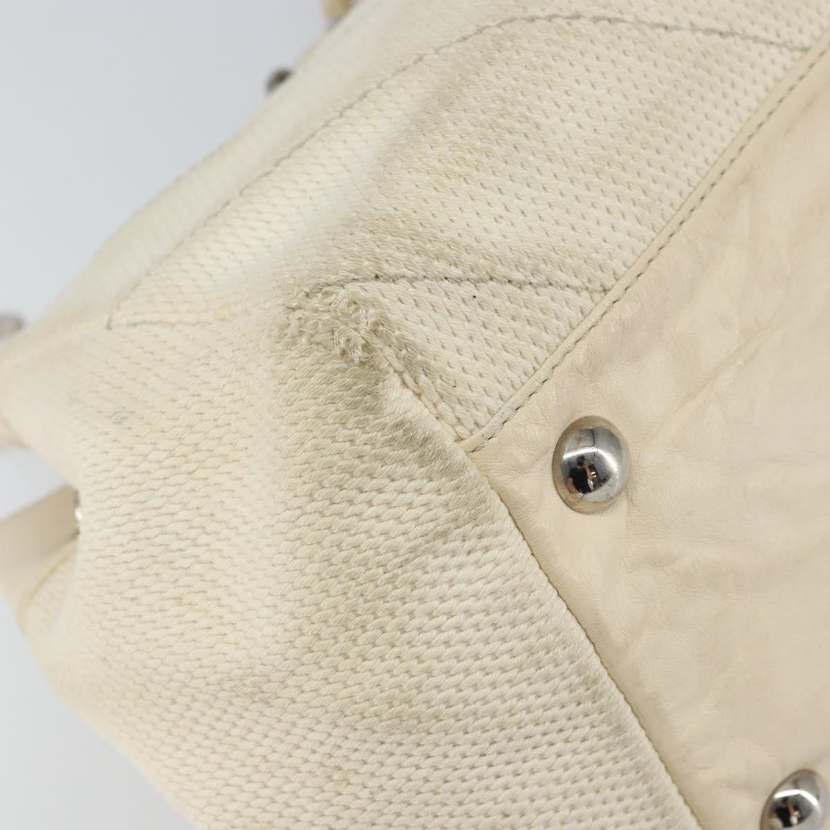 CHANEL Chain V Stitch Shoulder Bag Canvas White Silver CC Auth gh1368
