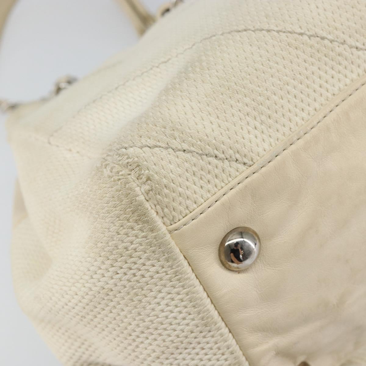 CHANEL Chain V Stitch Shoulder Bag Canvas White Silver CC Auth gh1368