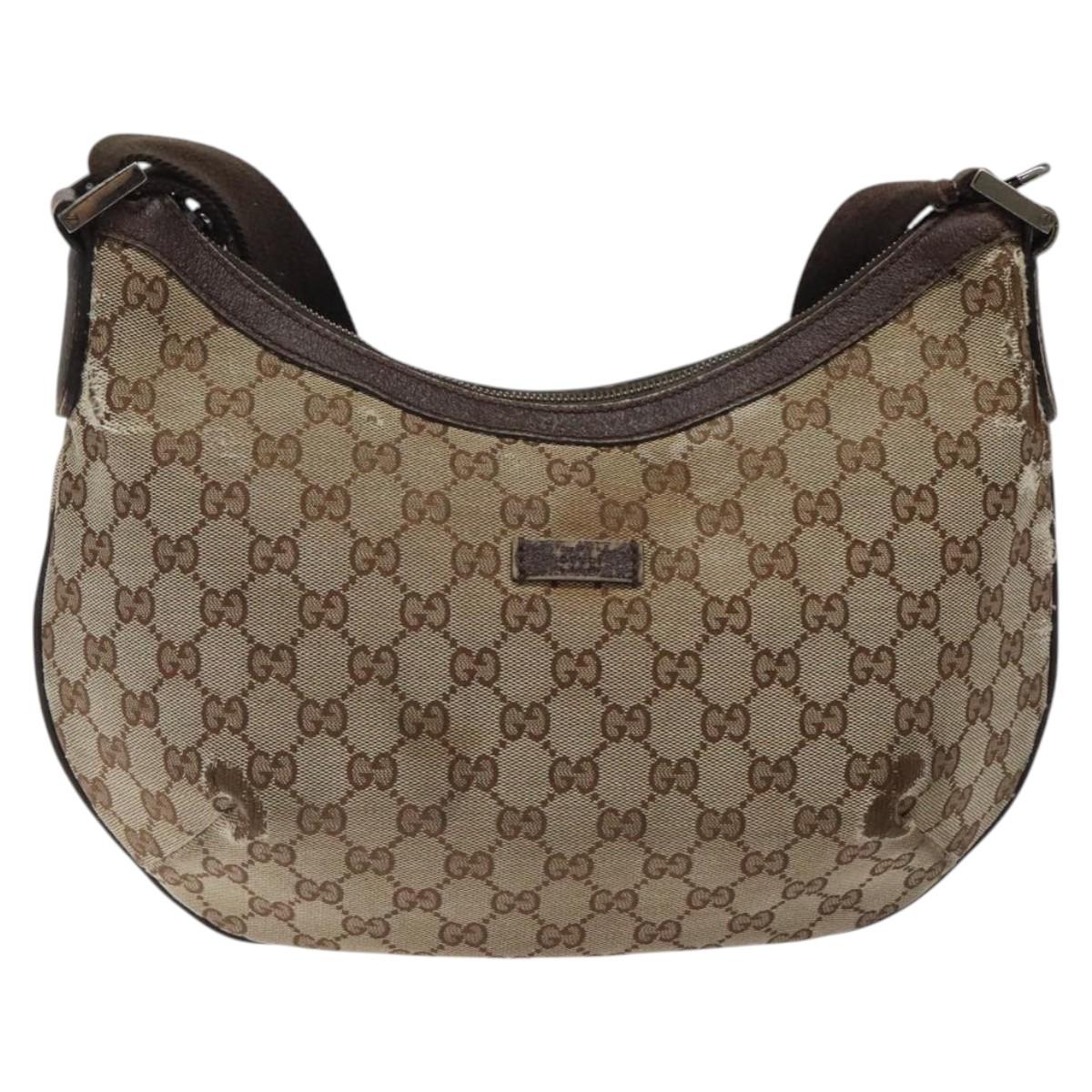 GUCCI GG Canvas Shoulder Bag Beige Silver 181092 Auth gh139