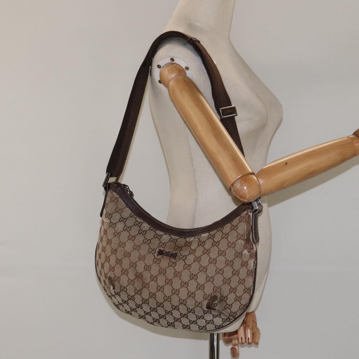 GUCCI GG Canvas Shoulder Bag Beige Silver 181092 Auth gh139