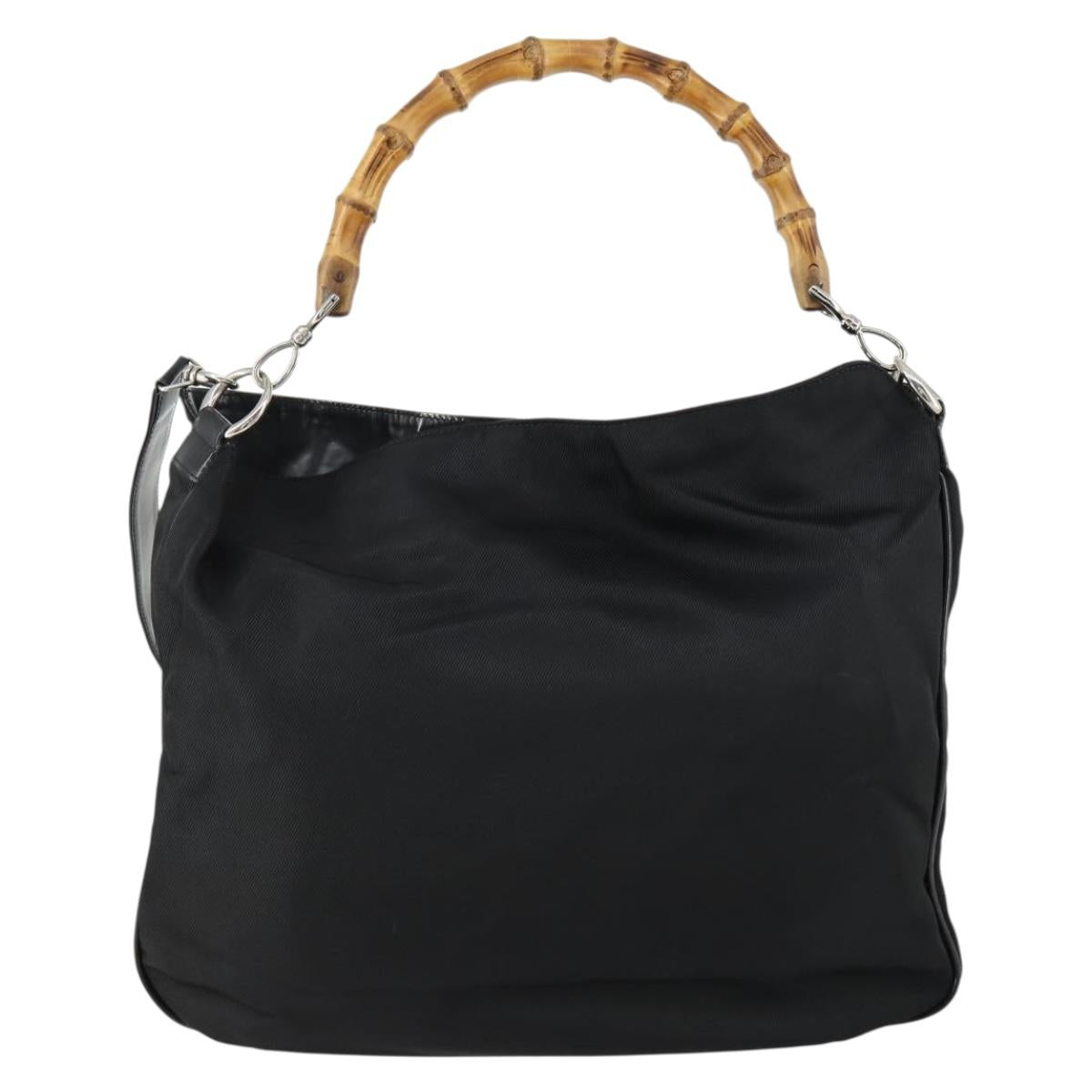 GUCCI Bamboo Hand Bag Nylon 2way Black Silver 001 2404 1577 0 Auth gh1392