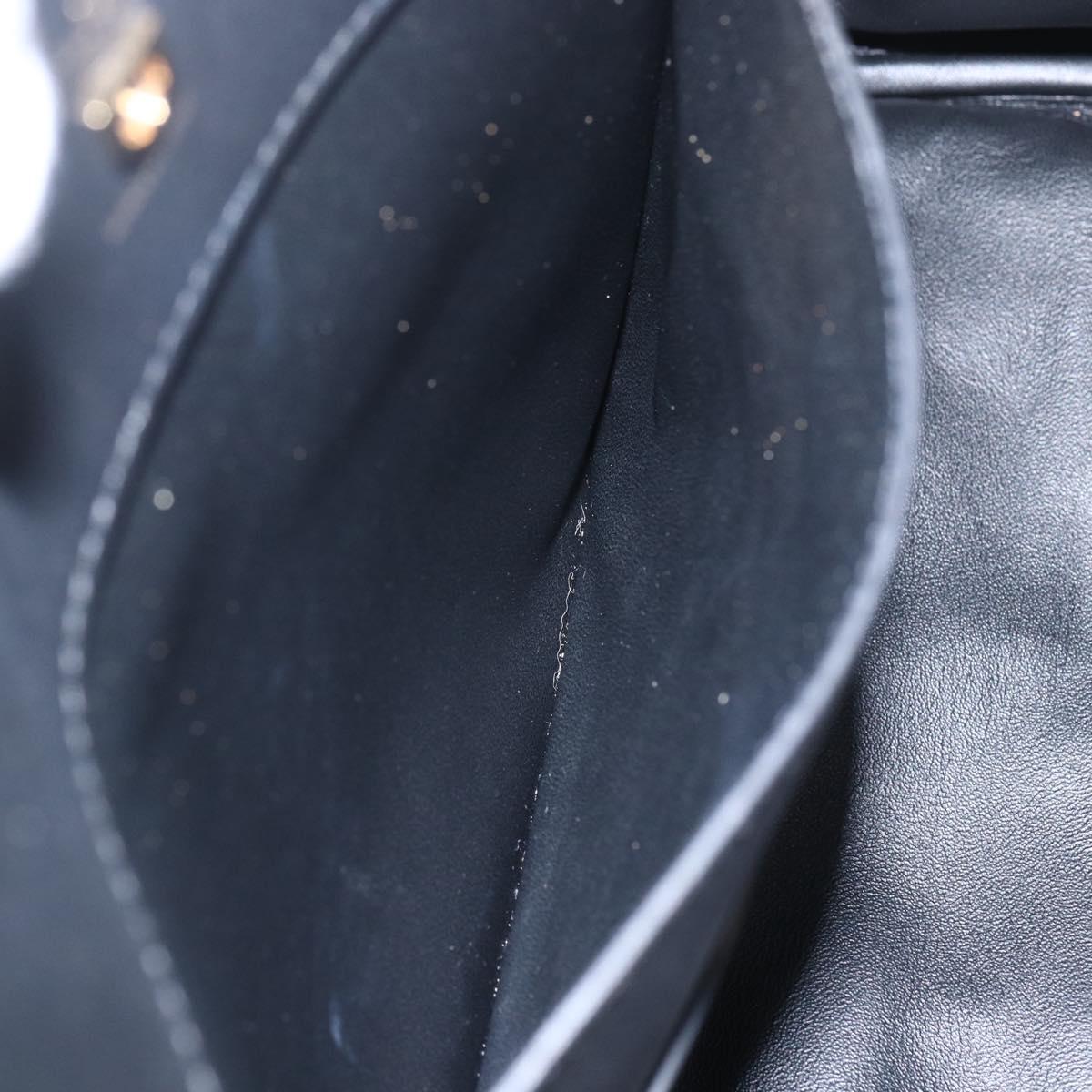 Salvatore Ferragamo Gancini Hand Bag Leather 2way Black Gold Auth gh1393V