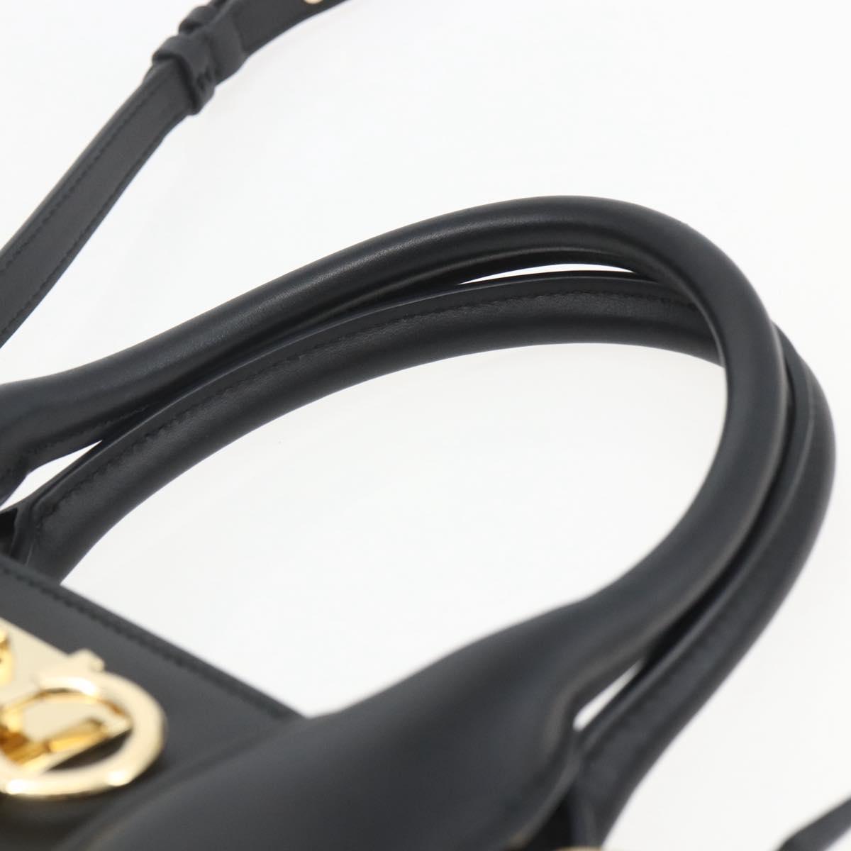 Salvatore Ferragamo Gancini Hand Bag Leather 2way Black Gold Auth gh1393V