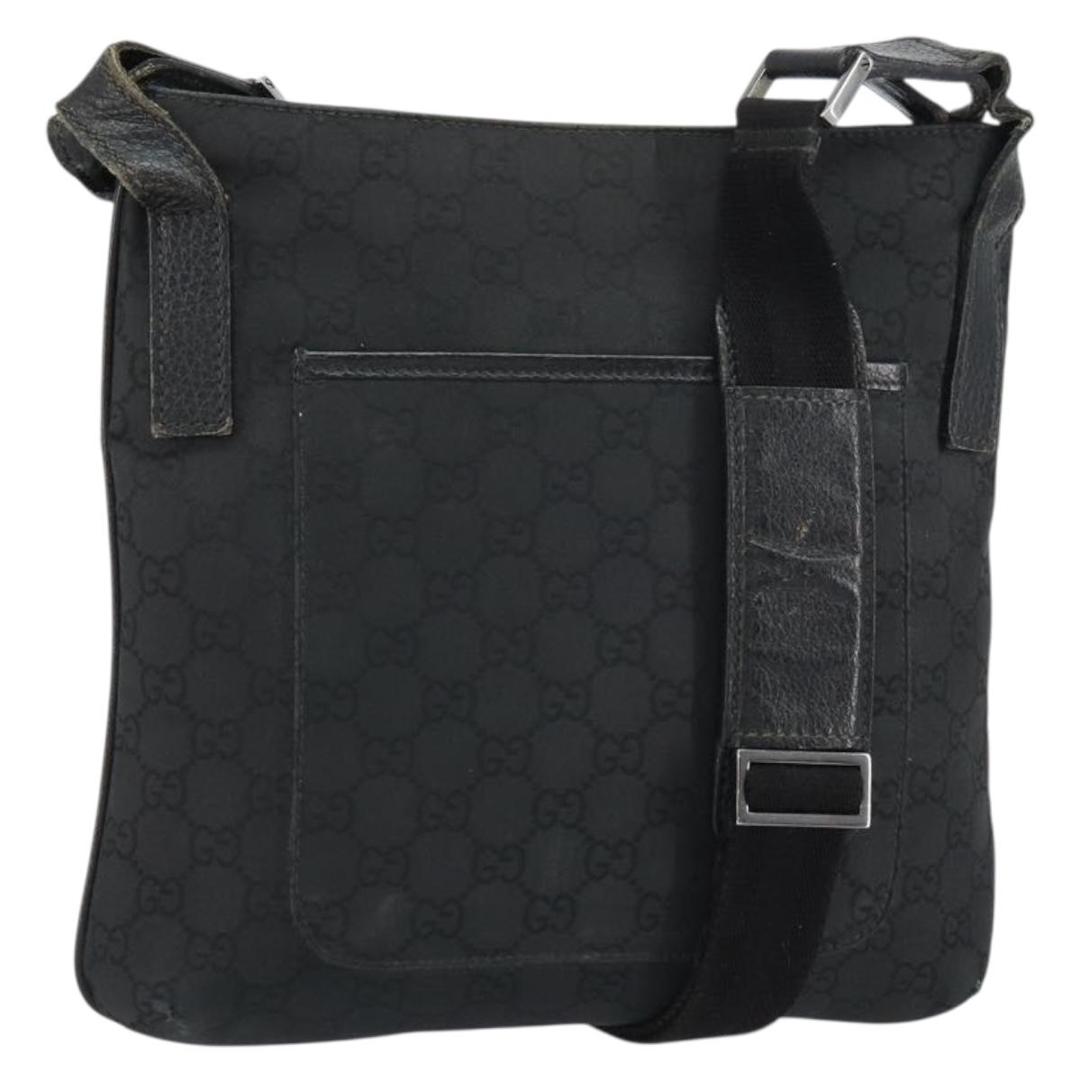 GUCCI GG Canvas Shoulder Bag Black Silver 293572 Auth gh1400