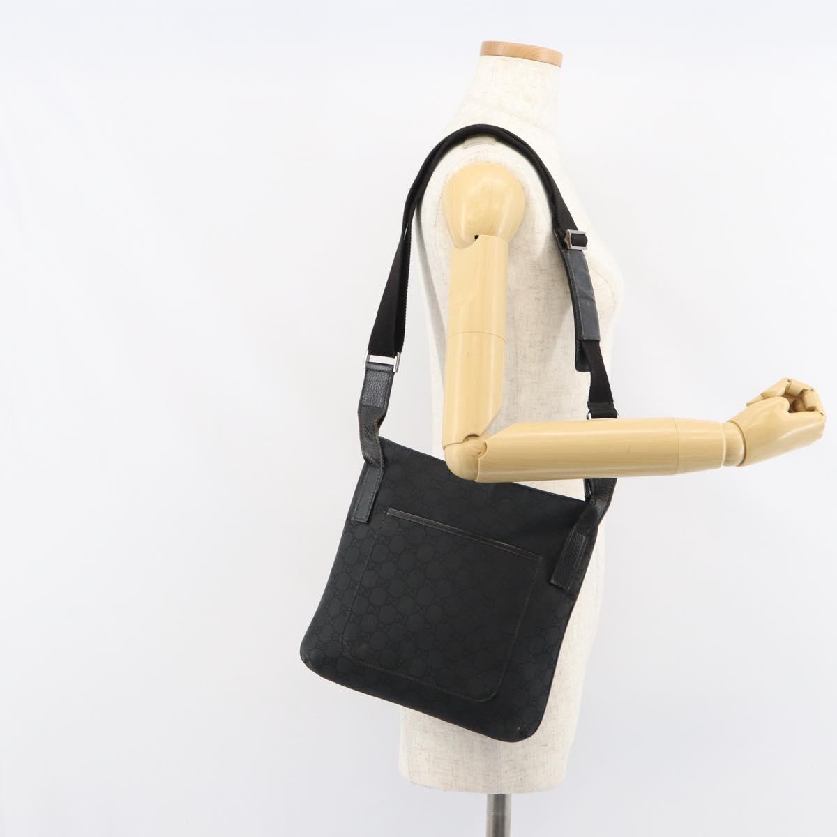 GUCCI GG Canvas Shoulder Bag Black Silver 293572 Auth gh1400
