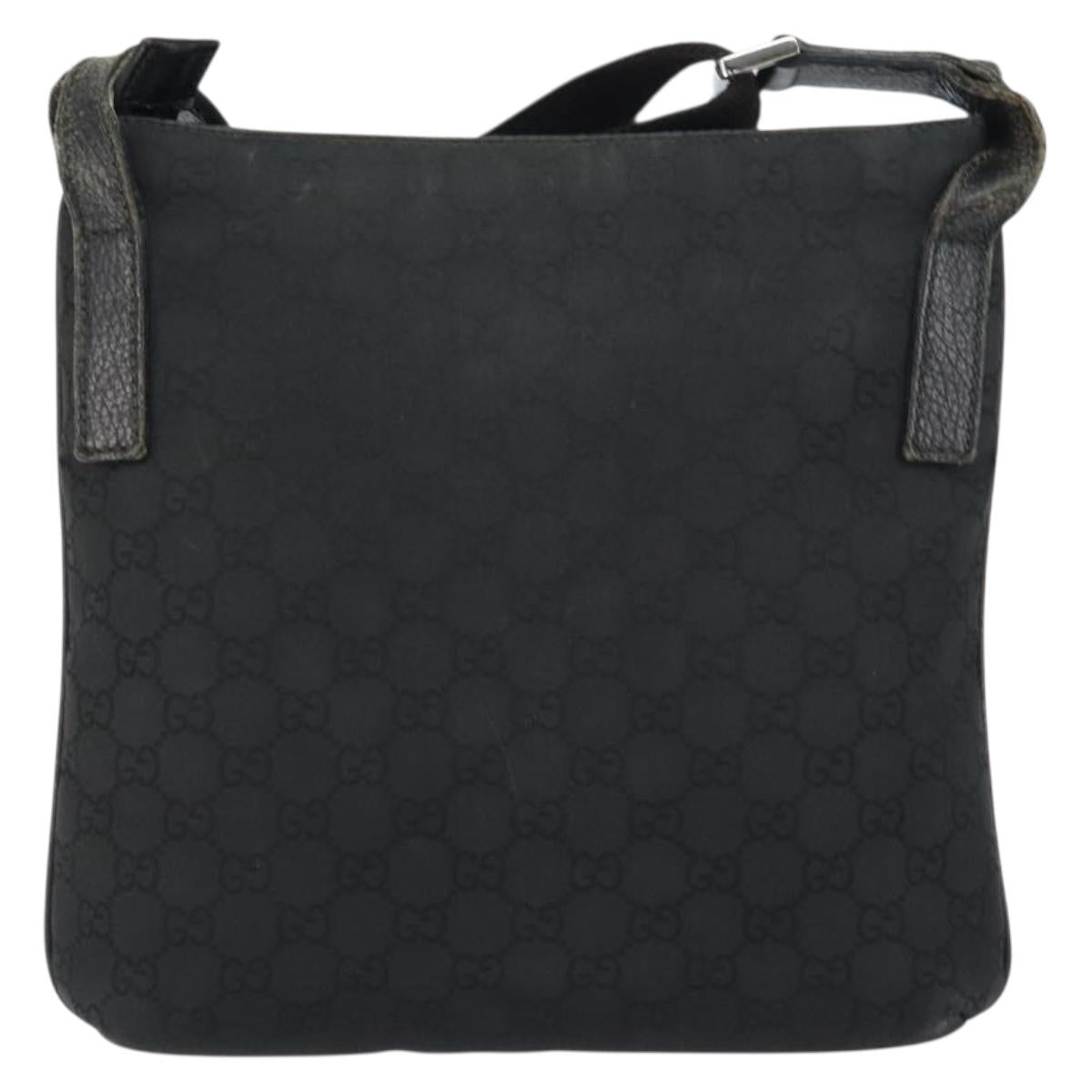 GUCCI GG Canvas Shoulder Bag Black Silver 293572 Auth gh1400