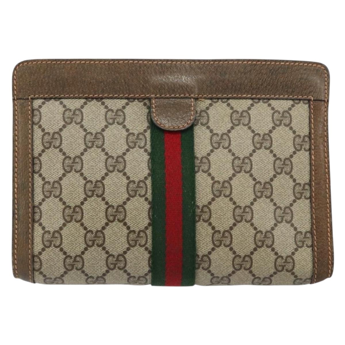 GUCCI GG Supreme Web Sherry Line Clutch Bag PVC Beige Red 89 01 001 Auth gh1405