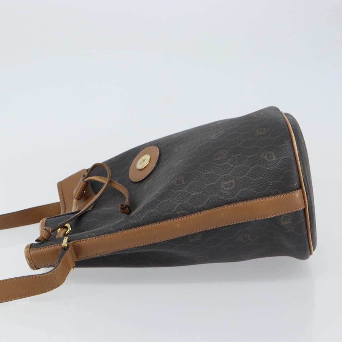 Christian Dior Honeycomb Canvas Shoulder Bag PVC Black Gold Auth gh1414