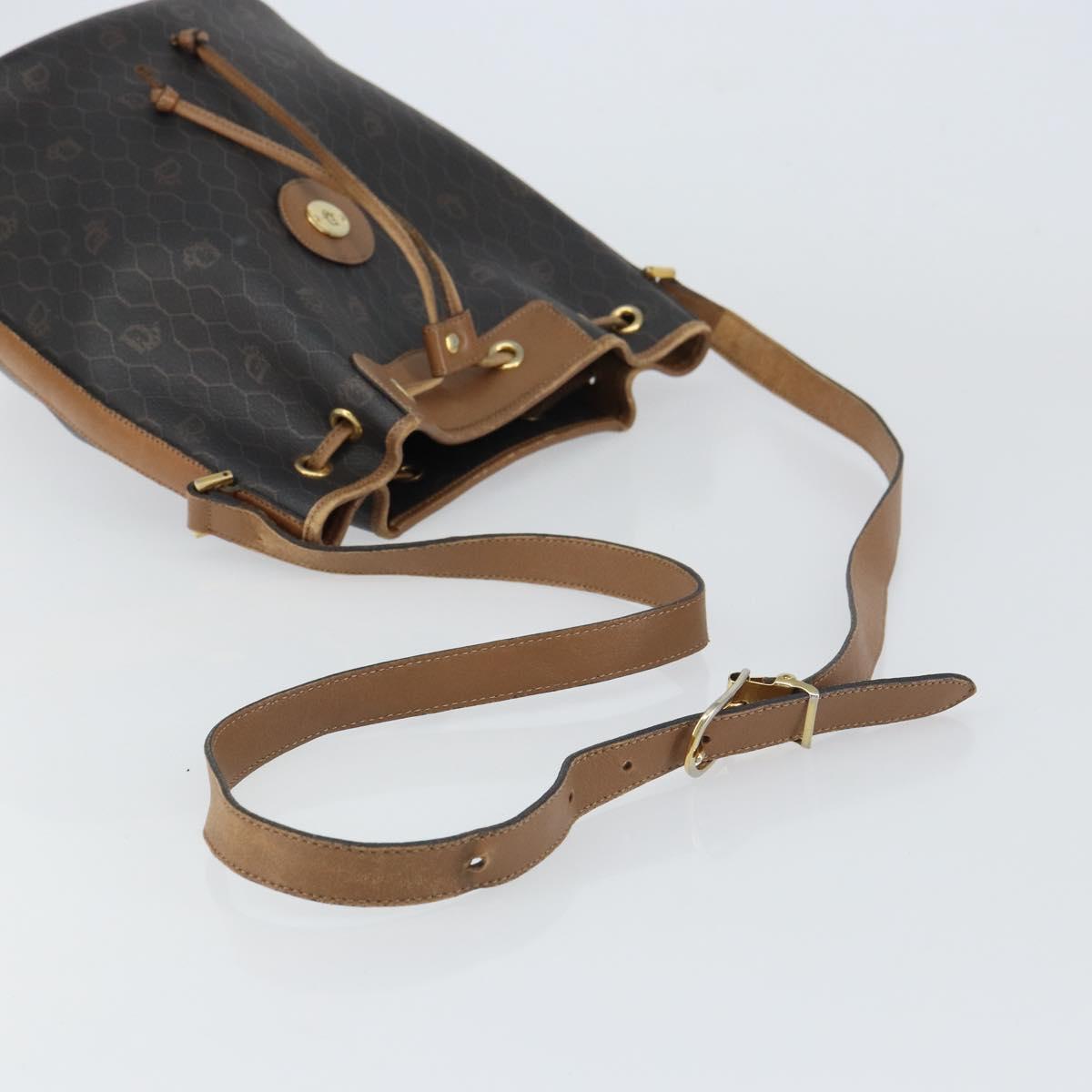 Christian Dior Honeycomb Canvas Shoulder Bag PVC Black Gold Auth gh1414