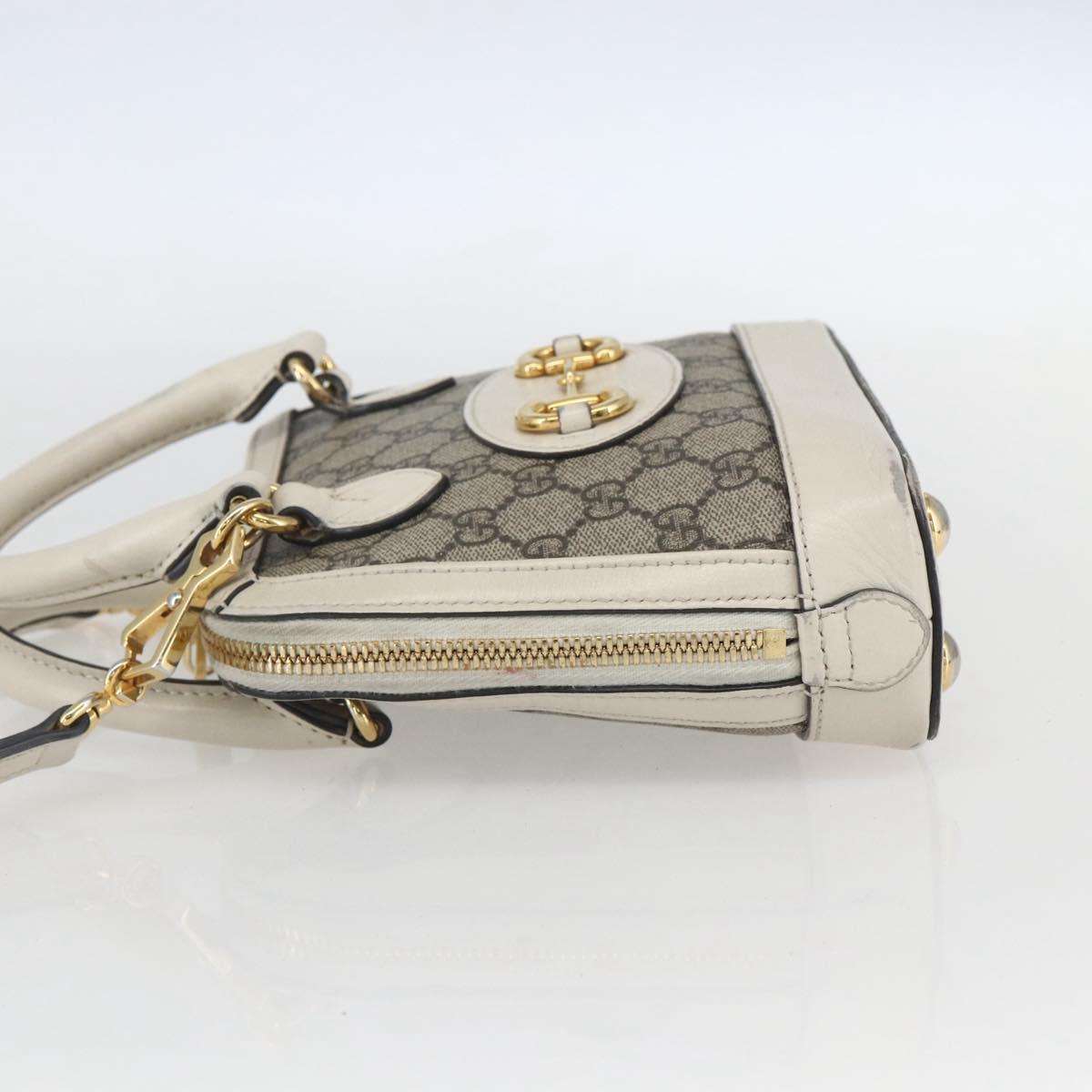 GUCCI GG Supreme Horsebit Bag PVC 2way Beige White gold 640716 Auth gh1419