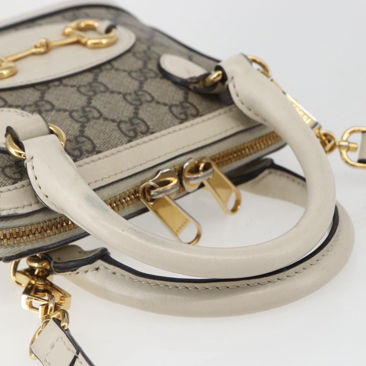 GUCCI GG Supreme Horsebit Bag PVC 2way Beige White gold 640716 Auth gh1419