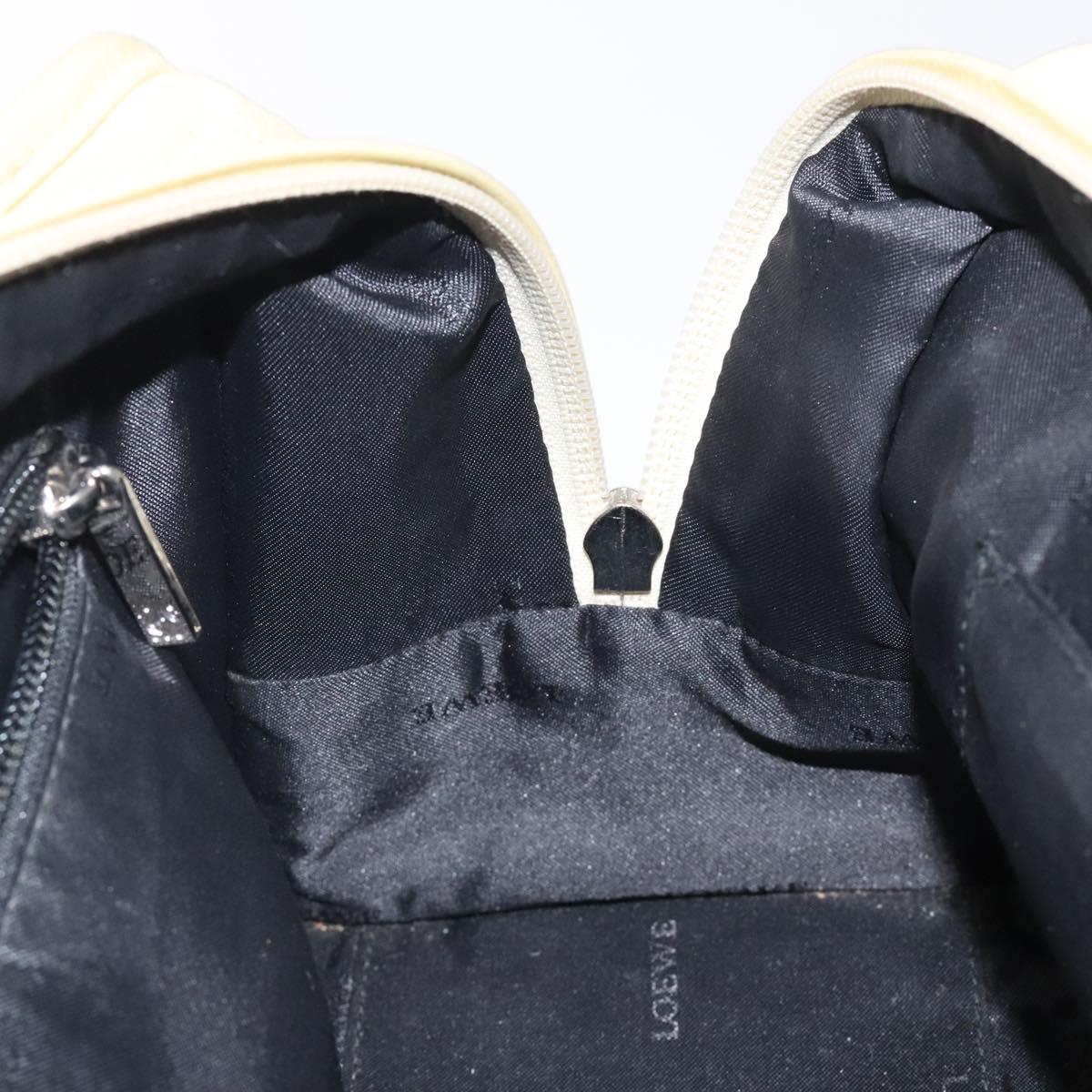 LOEWE Anagram Americana 28 Hand Bag Leather Cream Silver Auth gh142