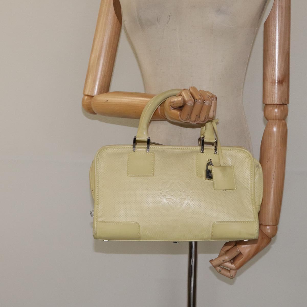 LOEWE Anagram Americana 28 Hand Bag Leather Cream Silver Auth gh142