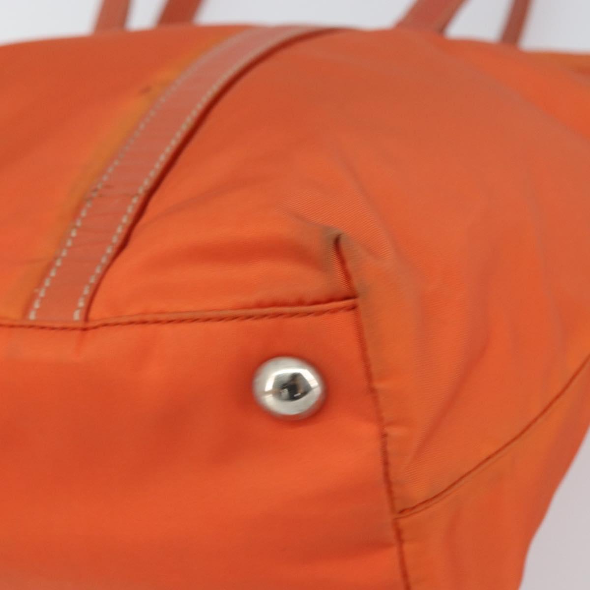 PRADA Tote Bag Nylon Leather Orange Silver Auth gh1423
