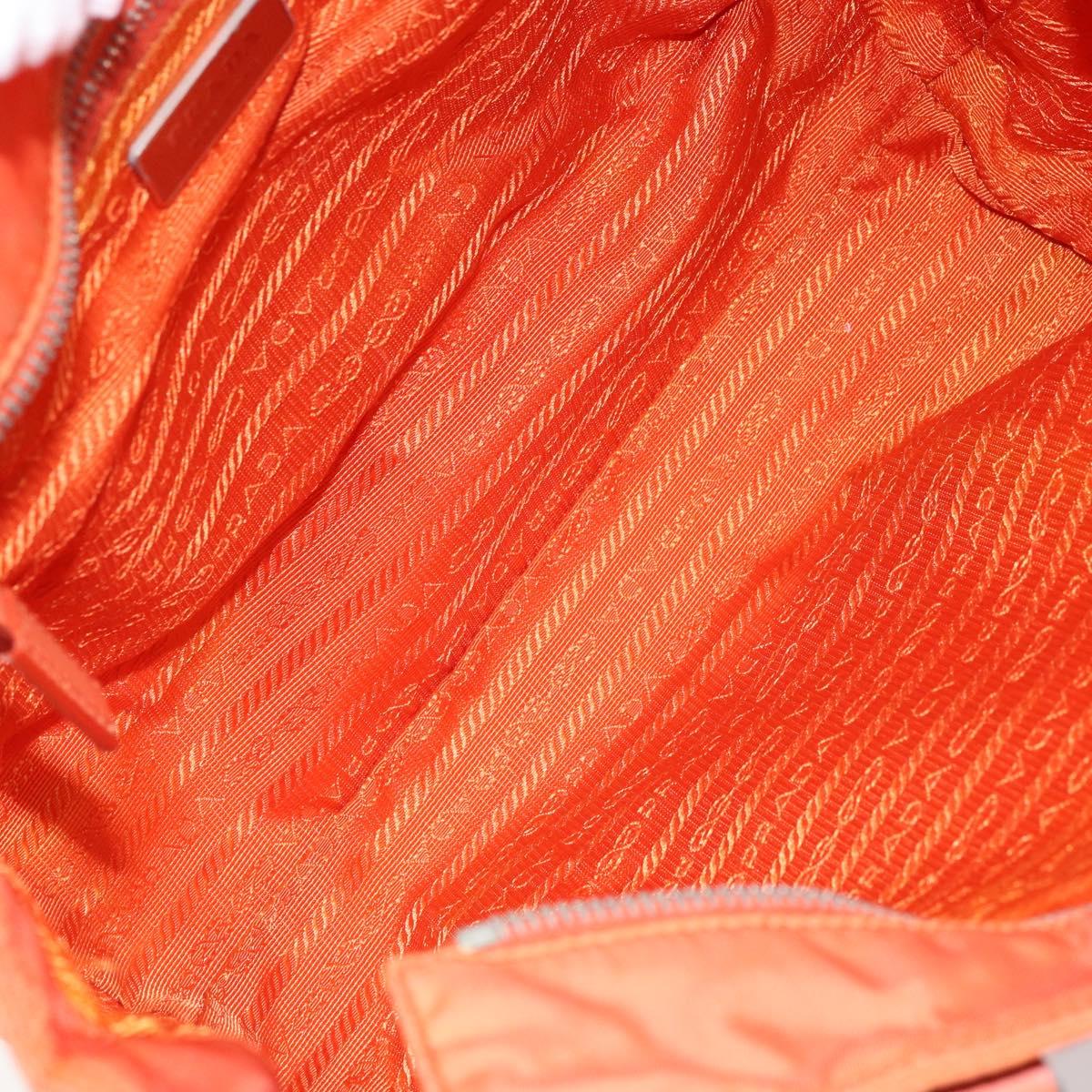 PRADA Tote Bag Nylon Leather Orange Silver Auth gh1423
