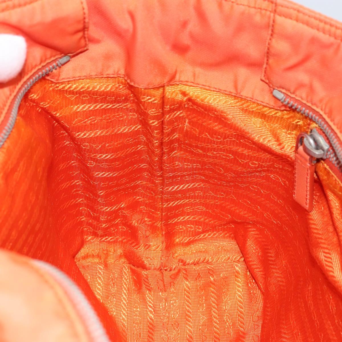 PRADA Tote Bag Nylon Leather Orange Silver Auth gh1423