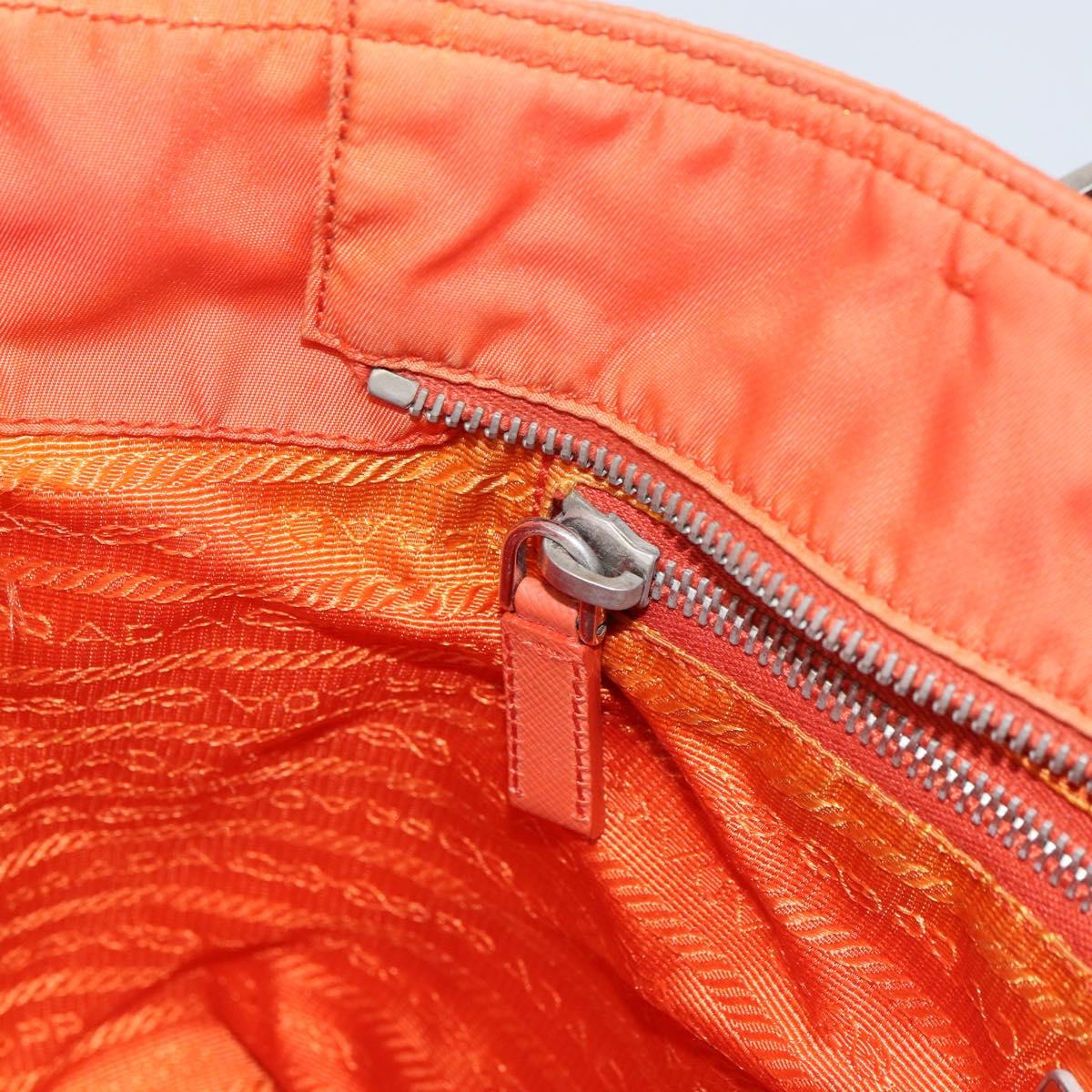 PRADA Tote Bag Nylon Leather Orange Silver Auth gh1423