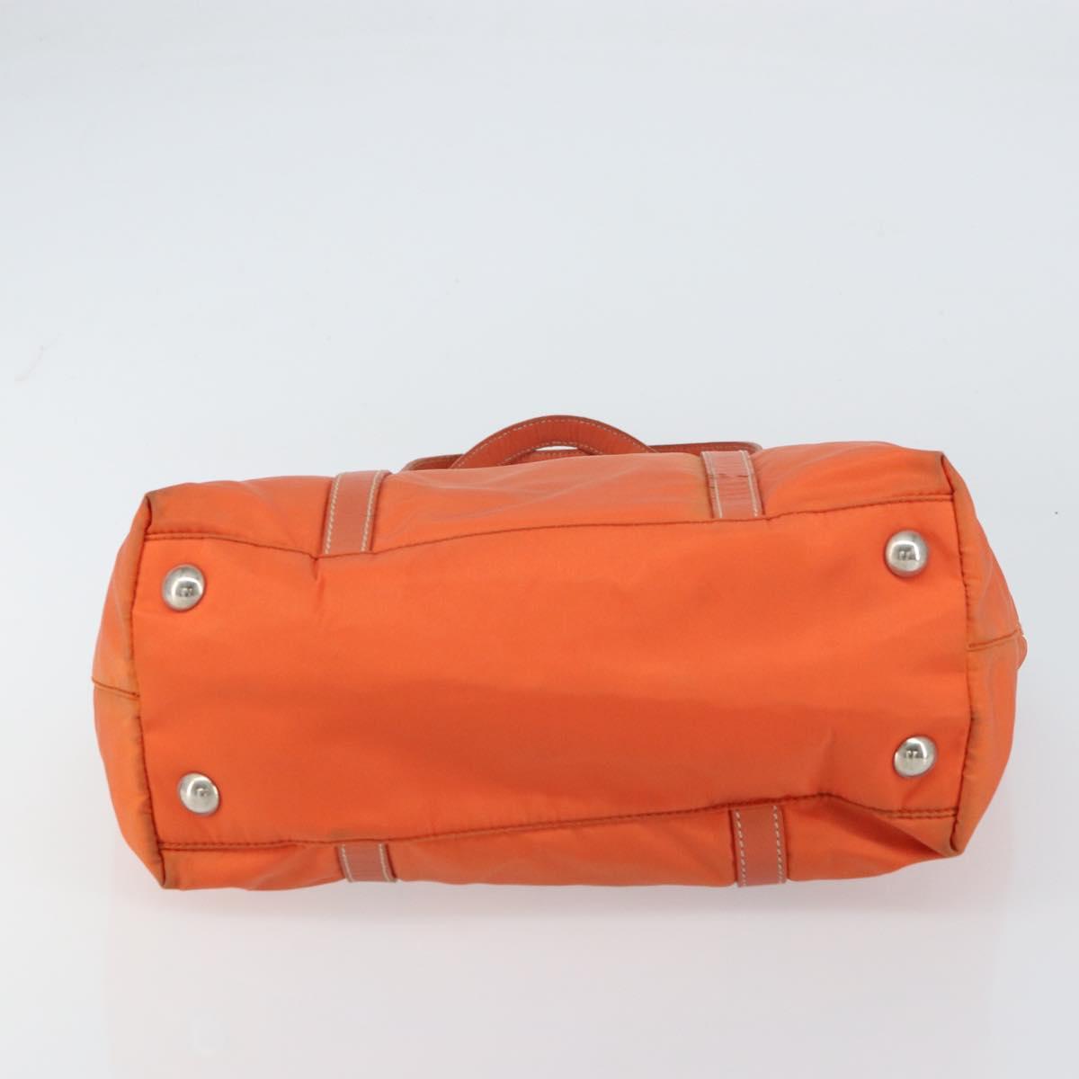 PRADA Tote Bag Nylon Leather Orange Silver Auth gh1423