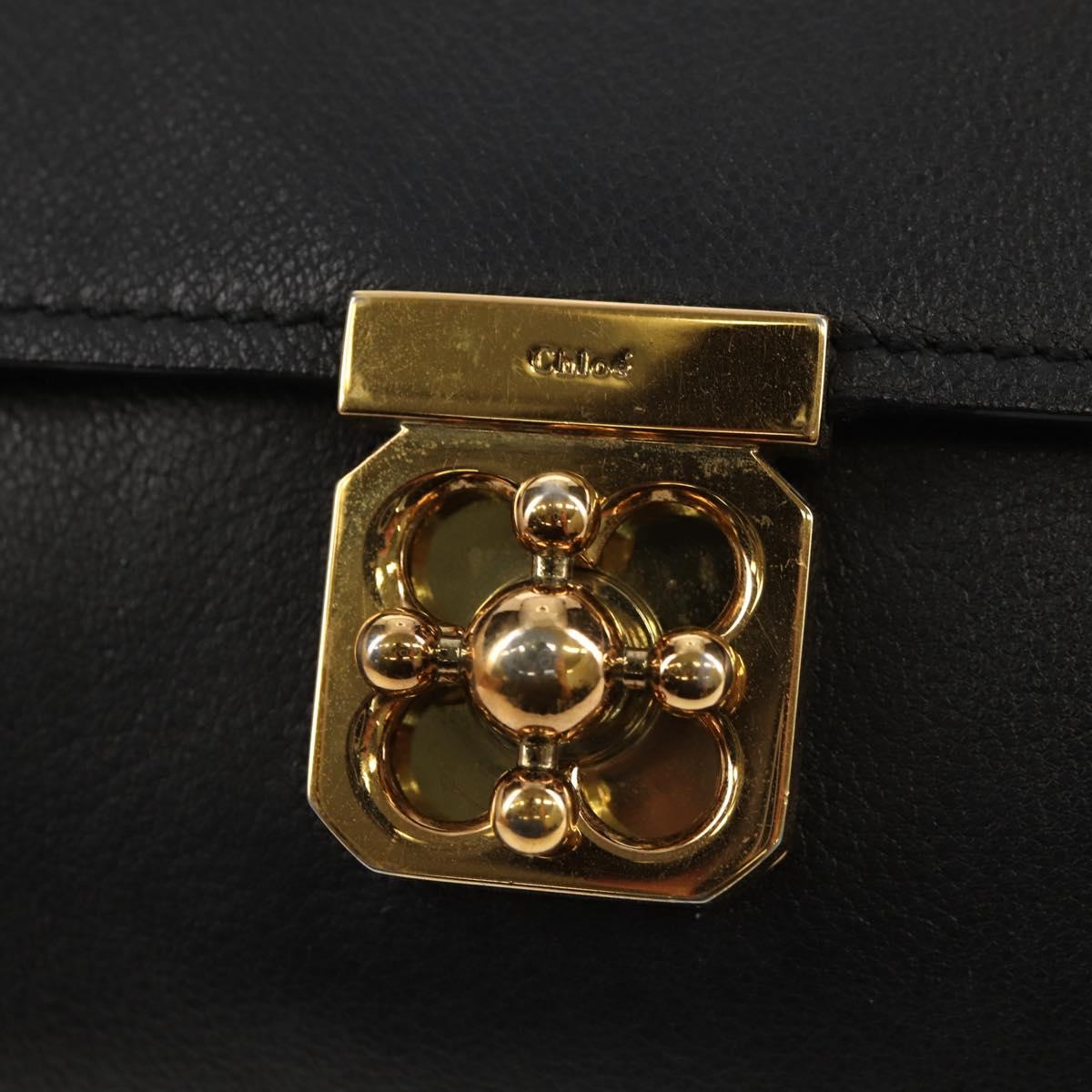 Chloe Elsie Shoulder Bag Leather Black Gold Auth gh1426V