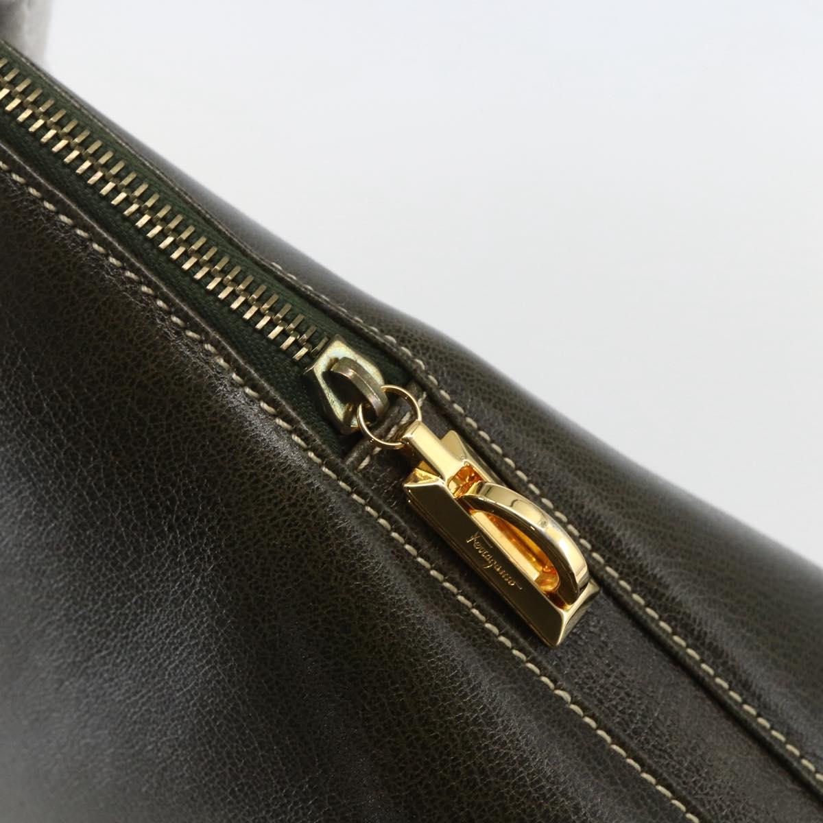 Salvatore Ferragamo Hand Bag Leather 2way Khaki Gold Auth gh1429
