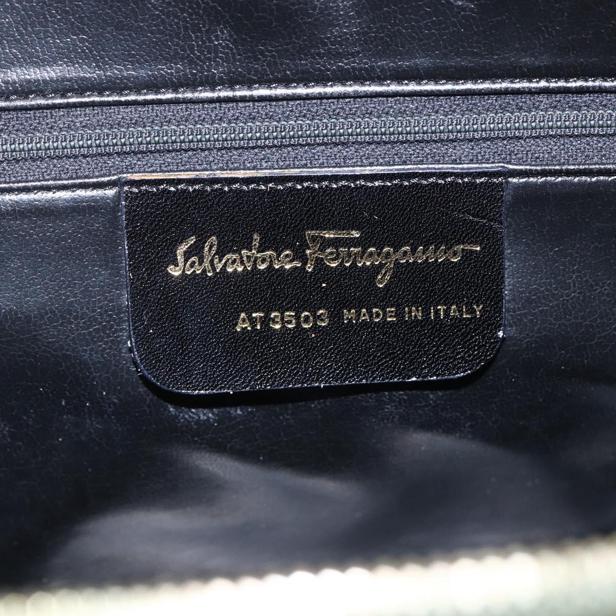 Salvatore Ferragamo Hand Bag Leather 2way Khaki Gold Auth gh1429