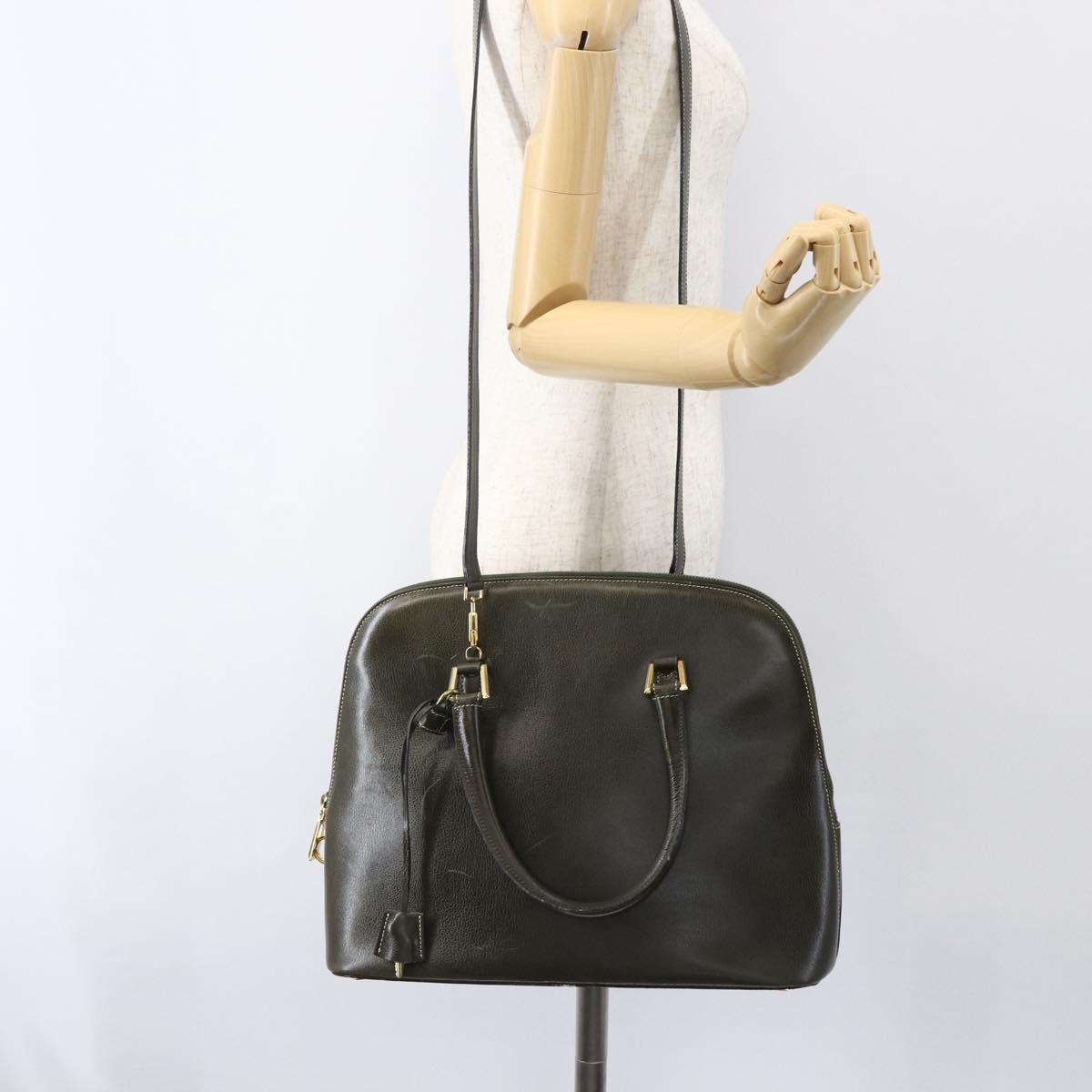 Salvatore Ferragamo Hand Bag Leather 2way Khaki Gold Auth gh1429