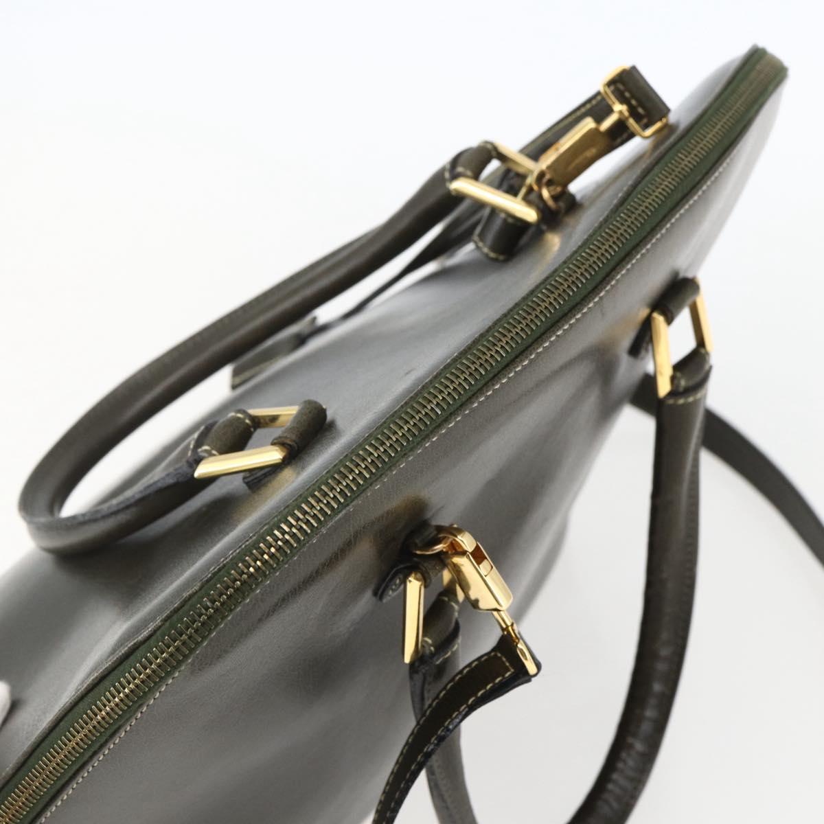 Salvatore Ferragamo Hand Bag Leather 2way Khaki Gold Auth gh1429