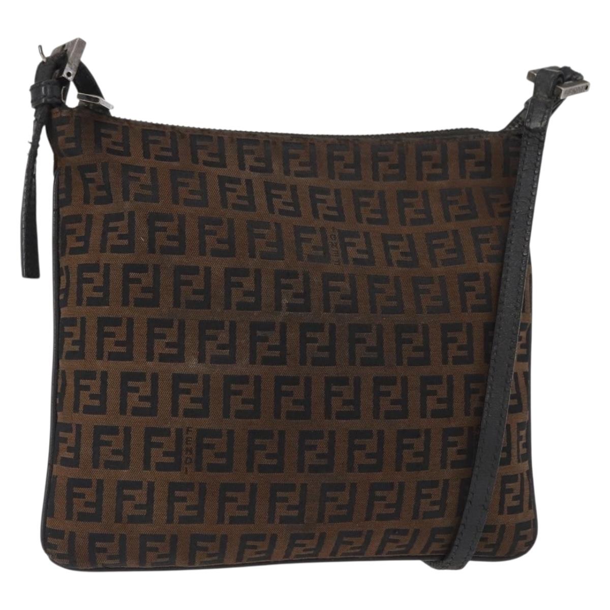 FENDI Zucchino Canvas Shoulder Bag Brown Auth gh1439