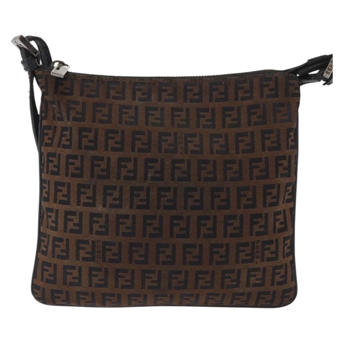 FENDI Zucchino Canvas Shoulder Bag Brown Auth gh1439