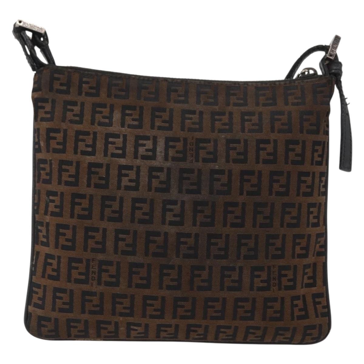 FENDI Zucchino Canvas Shoulder Bag Brown Auth gh1439