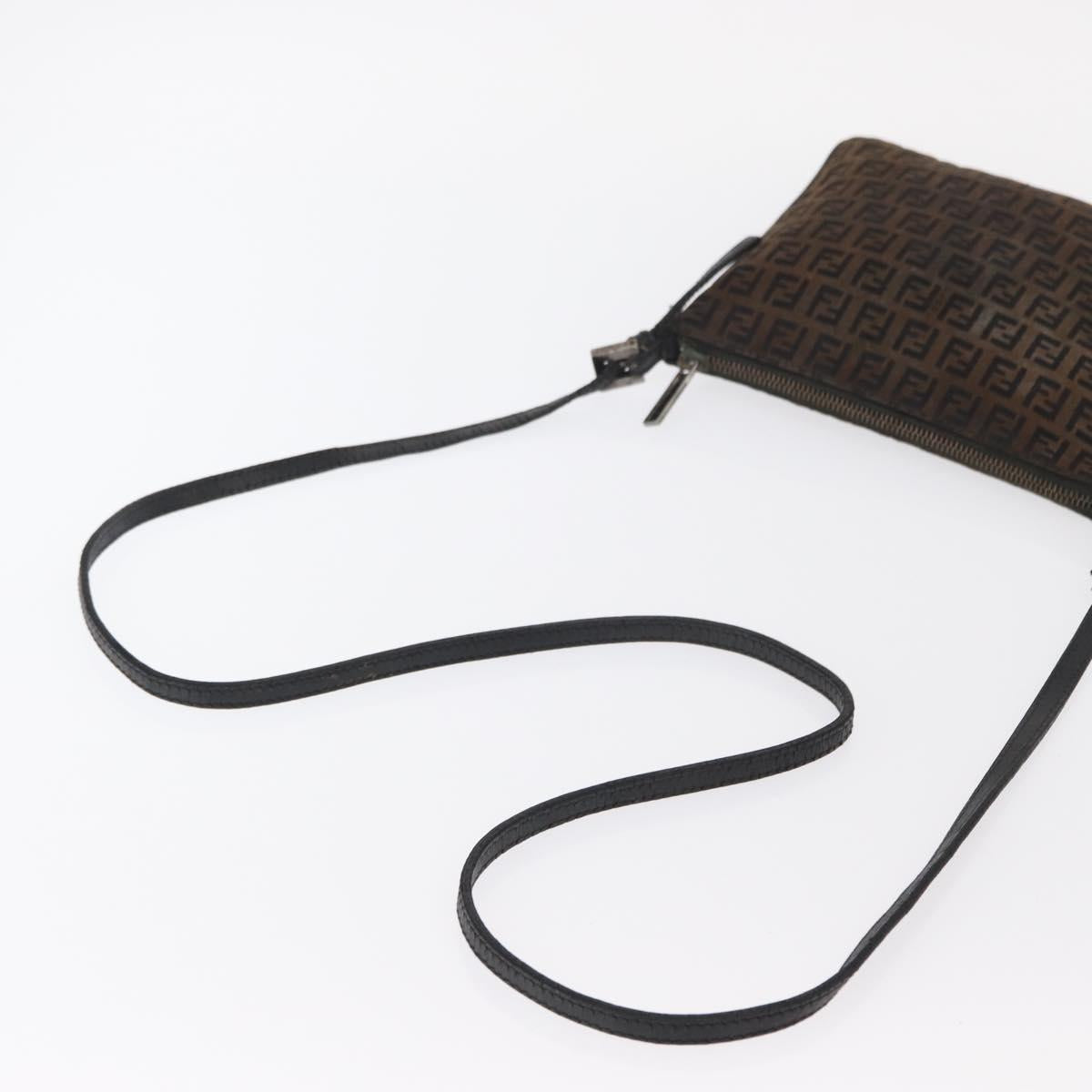 FENDI Zucchino Canvas Shoulder Bag Brown Auth gh1439