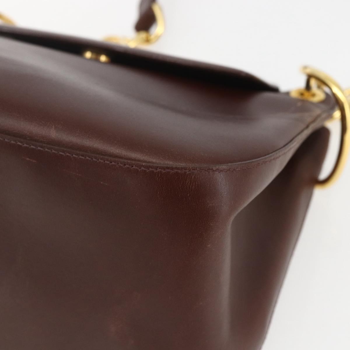 PRADA Shoulder Bag Leather Brown Gold Auth gh1442