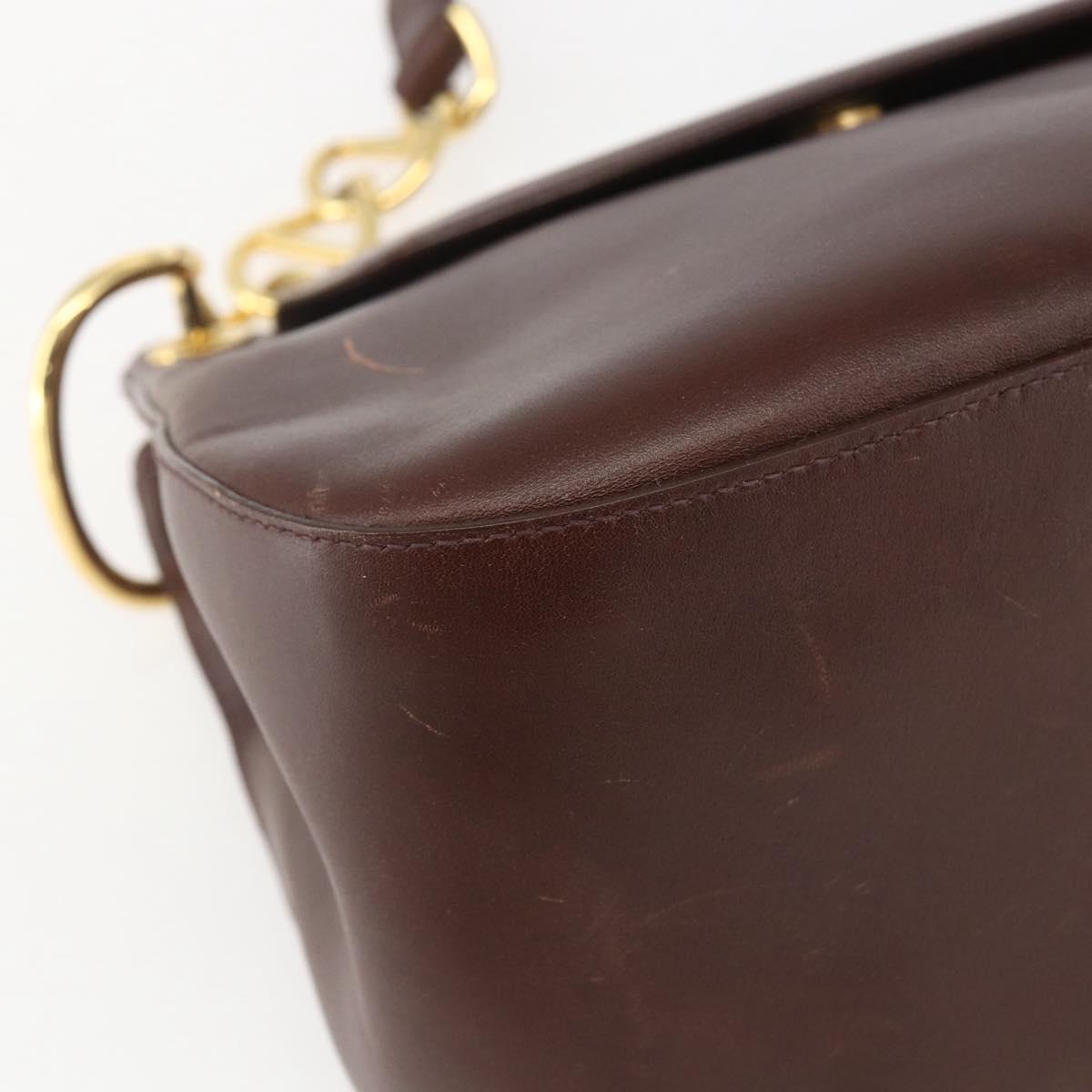PRADA Shoulder Bag Leather Brown Gold Auth gh1442