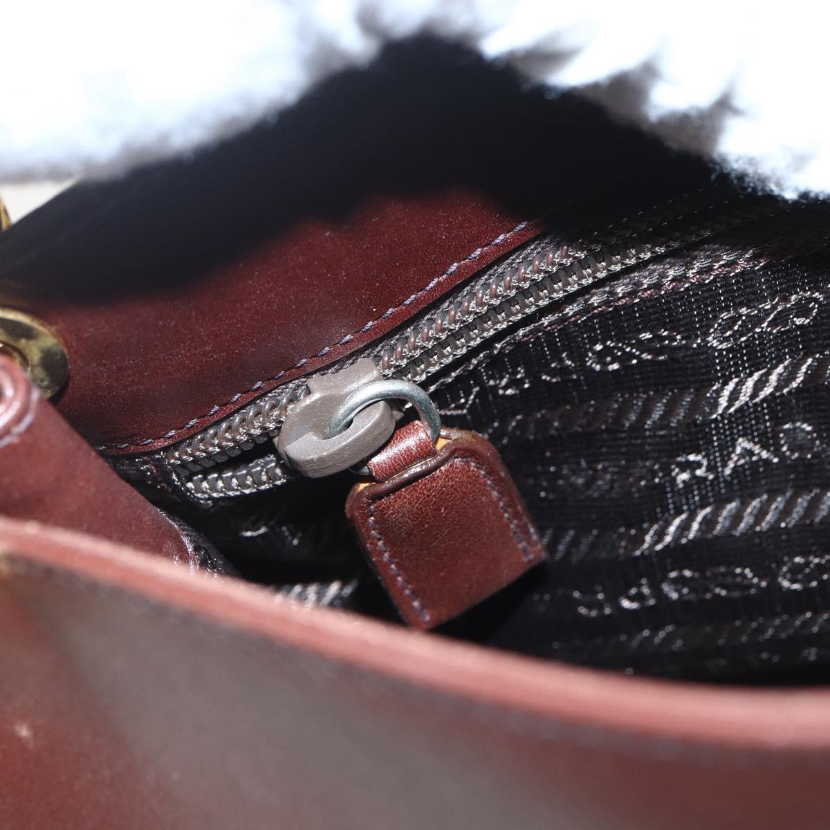 PRADA Shoulder Bag Leather Brown Gold Auth gh1442