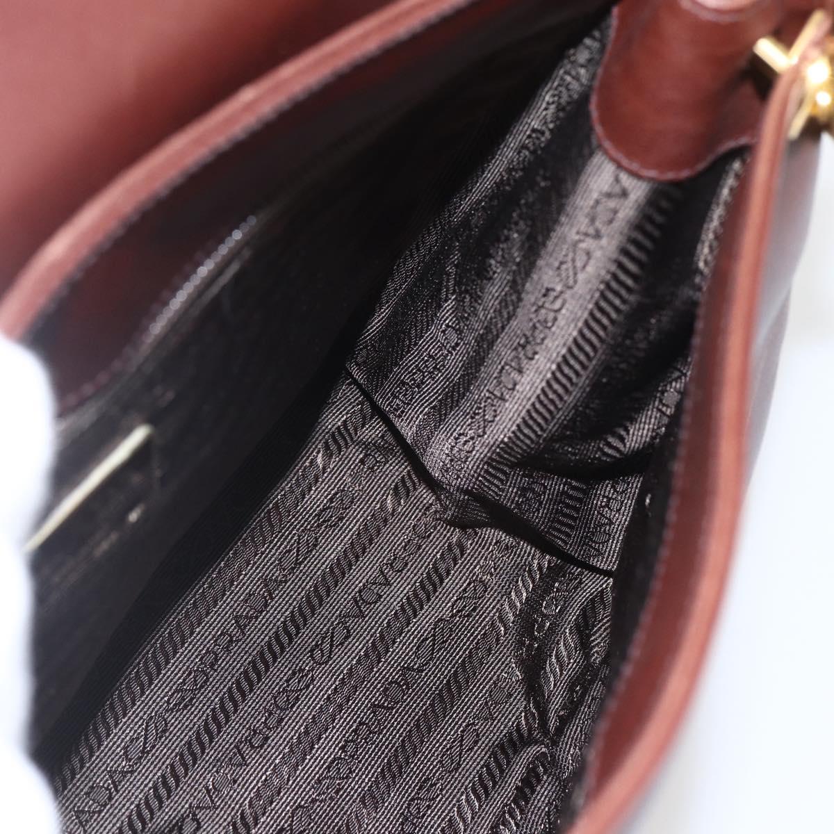 PRADA Shoulder Bag Leather Brown Gold Auth gh1442