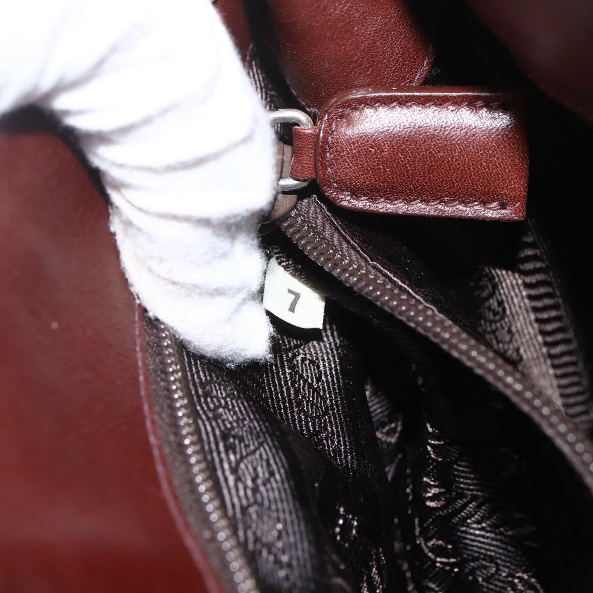 PRADA Shoulder Bag Leather Brown Gold Auth gh1442