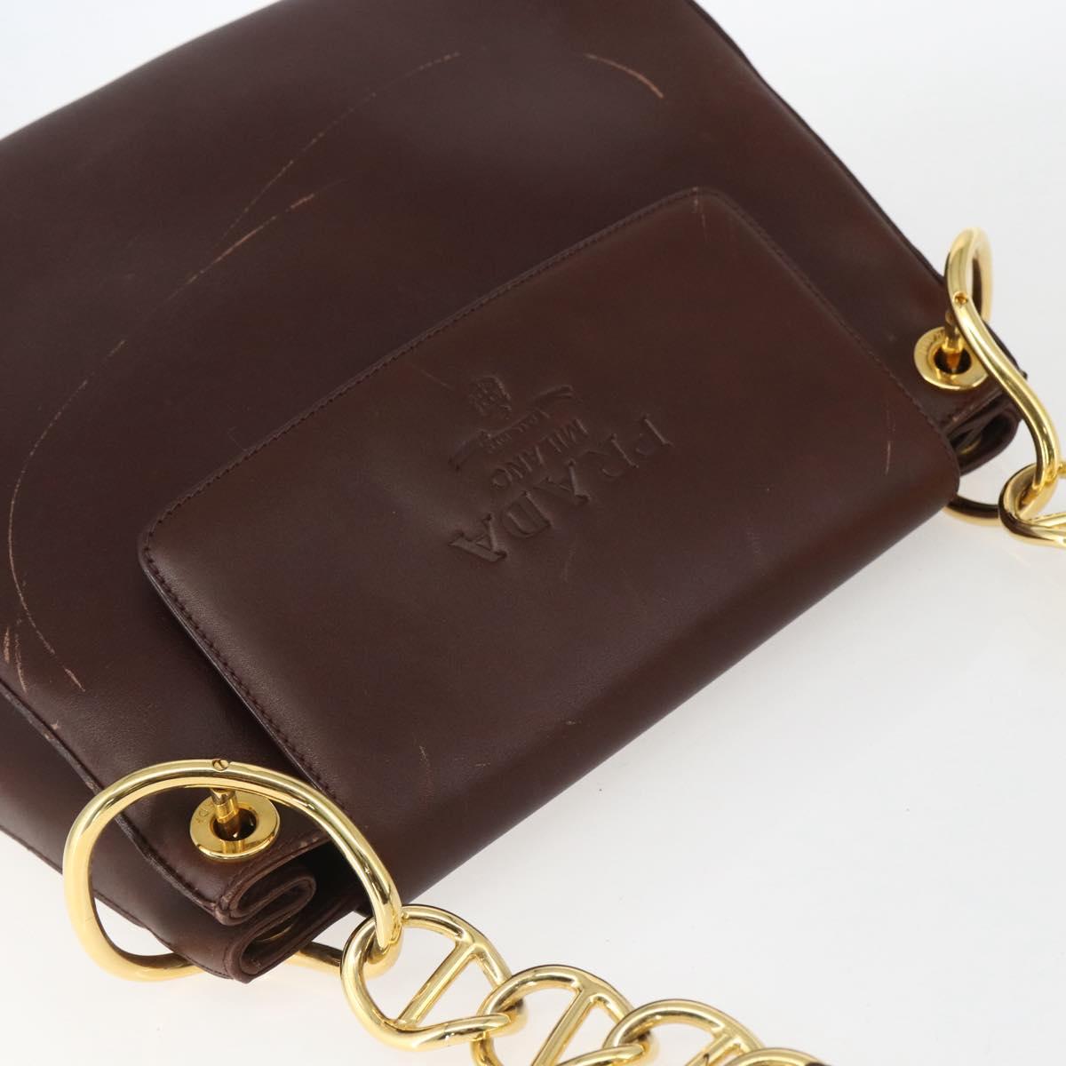 PRADA Shoulder Bag Leather Brown Gold Auth gh1442