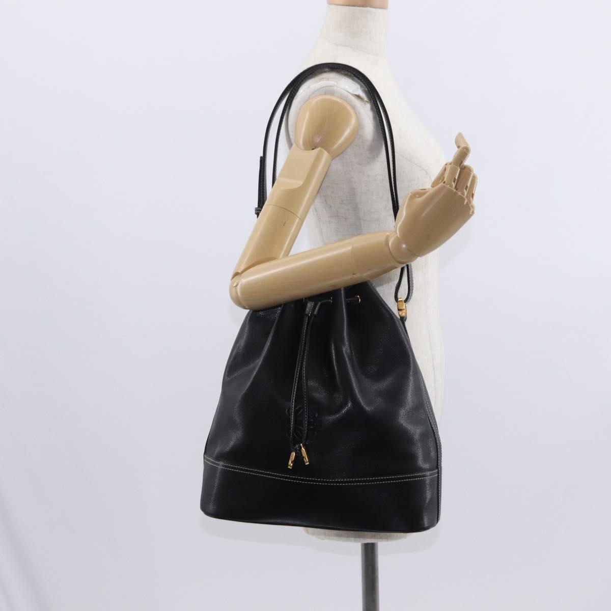 LOEWE Anagram Shoulder Bag Leather Black Gold Auth gh1443