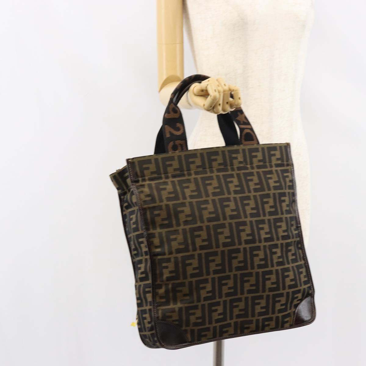 FENDI Zucca Canvas Tote Bag Black Brown Auth gh1447