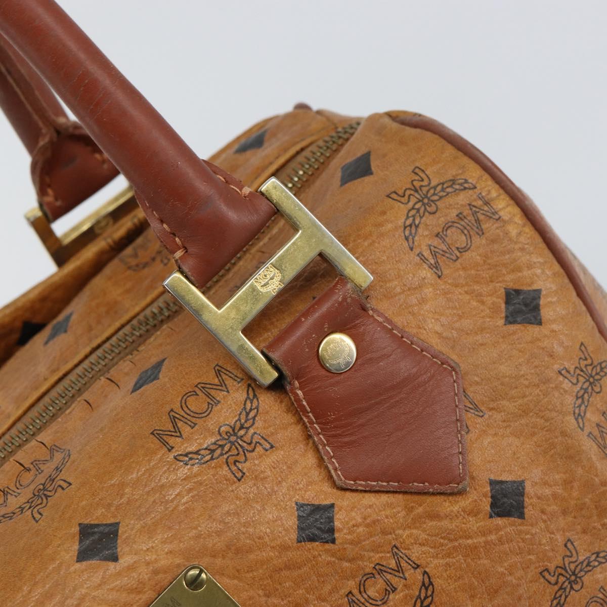 MCM Vicetos Logogram Hand Bag PVC Leather Brown Gold Auth gh1457